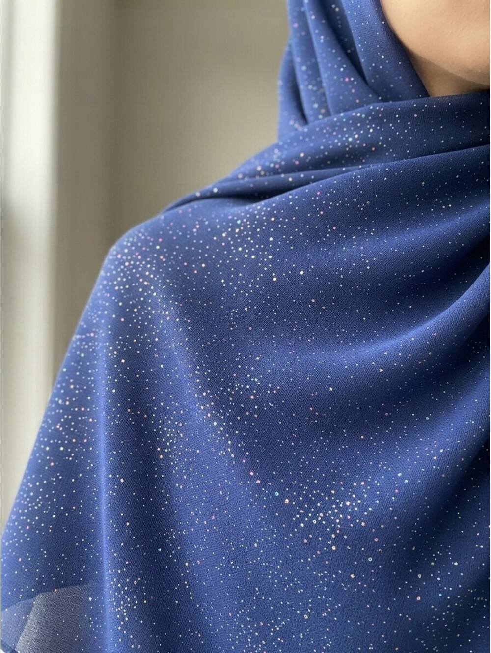 Navy Blue Shimmer Hijab Scarf Holographic Starry Metallic Wrap Formal Shawl - Picture 2 of 9
